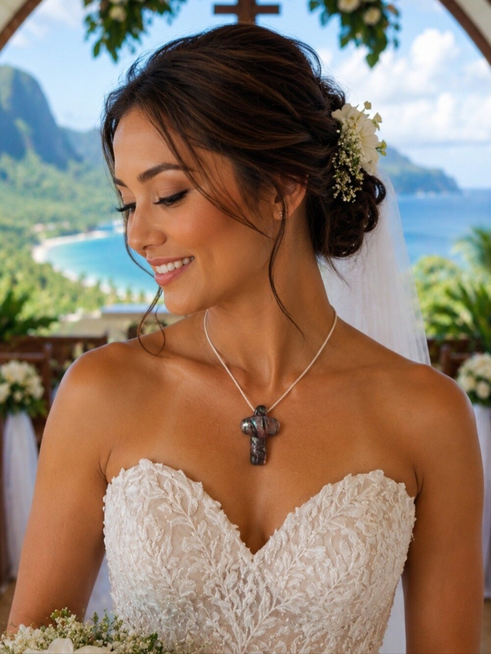 Made In Hawaii Murano Glass Cross , Bridal Jewelry